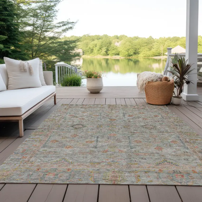 Taupe Terra Cotta And Tan Floral Washable Indoor Outdoor Area Rug Photo 8