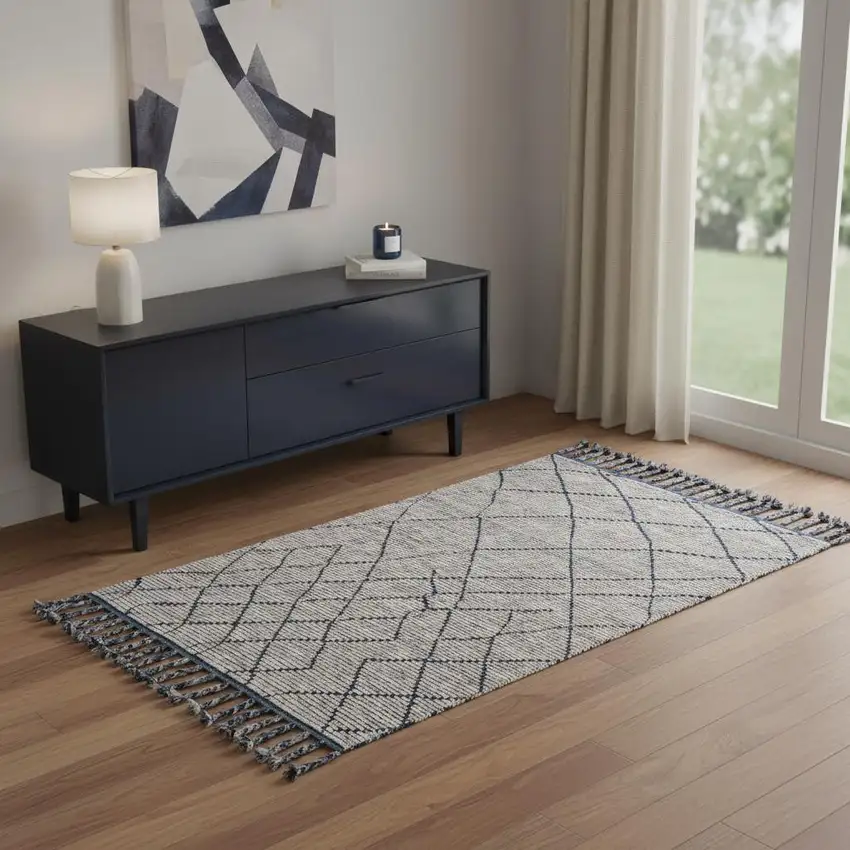 Taupe Wool Geometric Hand Knotted Area Rug Photo 1