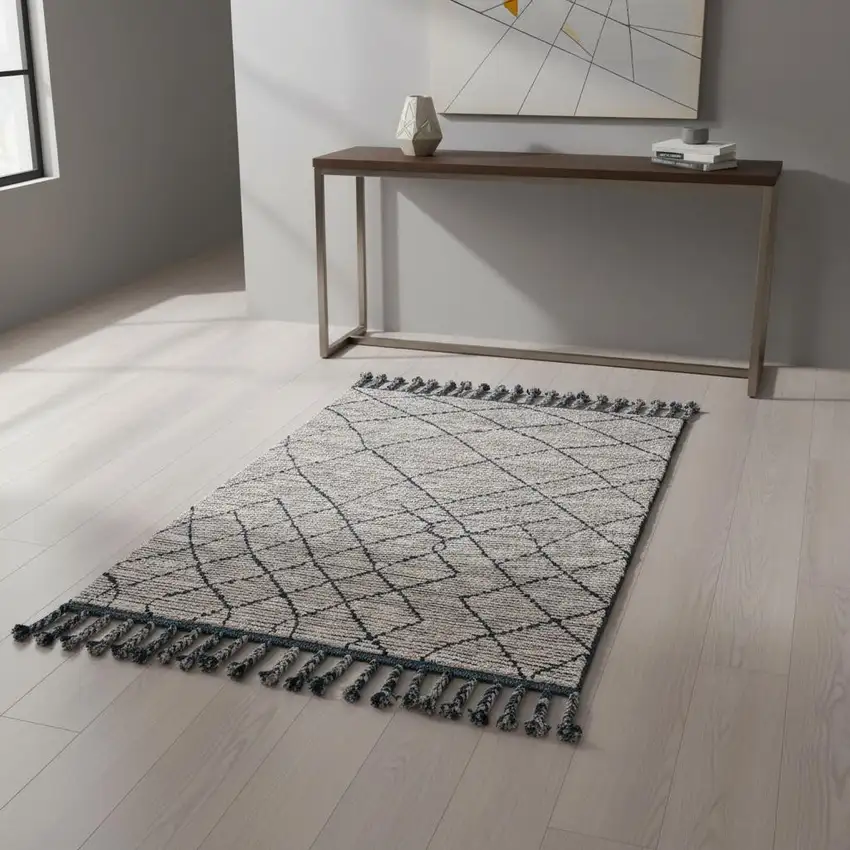 Taupe Wool Geometric Hand Knotted Area Rug Photo 3