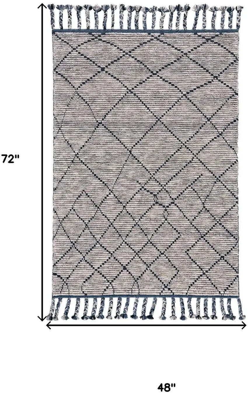 Taupe Wool Geometric Hand Knotted Area Rug Photo 4