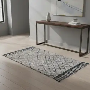 Photo of Taupe Wool Geometric Hand Knotted Area Rug