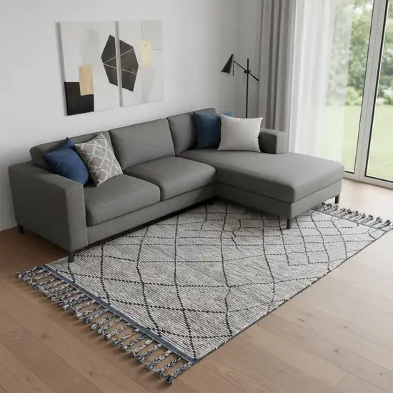 Taupe Wool Geometric Hand Knotted Area Rug Photo 1