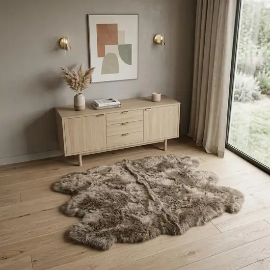 Taupe Wool Sheepskin Handmade Area Rug Photo 1