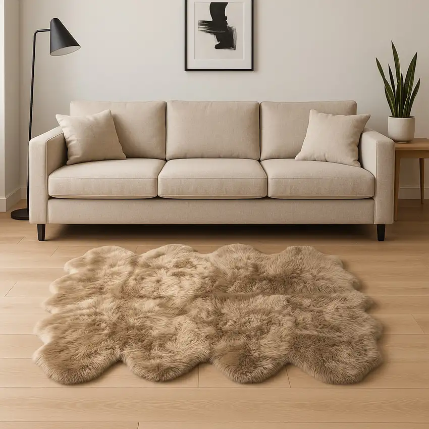 Taupe Wool Sheepskin Handmade Area Rug Photo 2