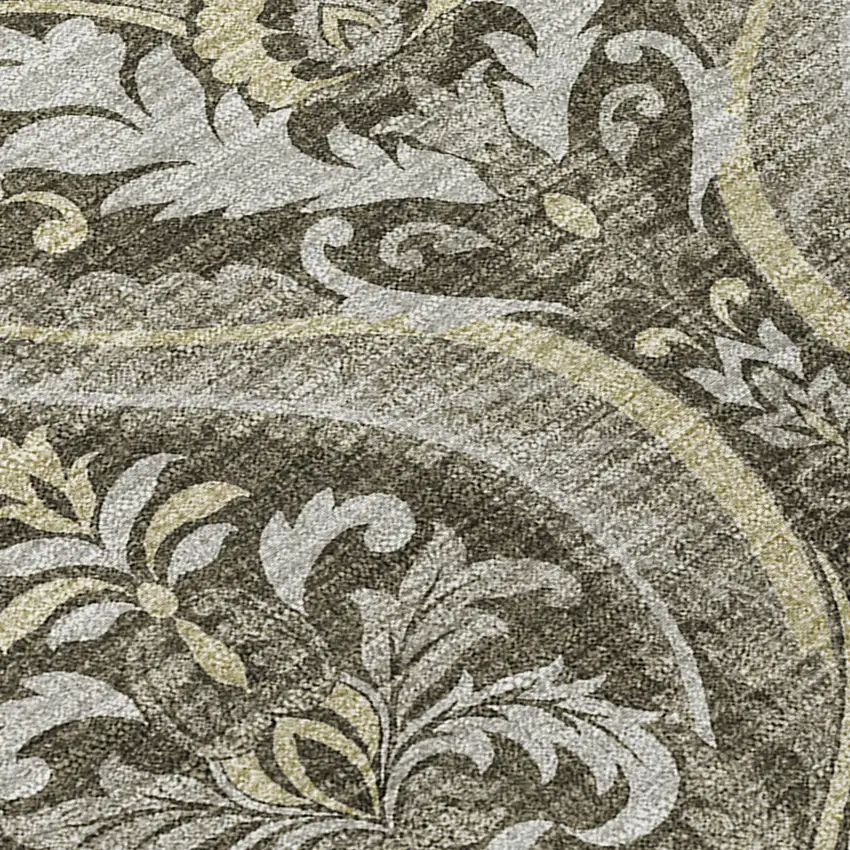 Taupe And Beige Damask Washable Indoor Outdoor Area Rug Photo 8