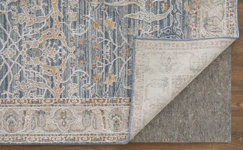 Taupe and Blue Ikat Power Loom Worn Faded Area Rug With Fringe Photo 7