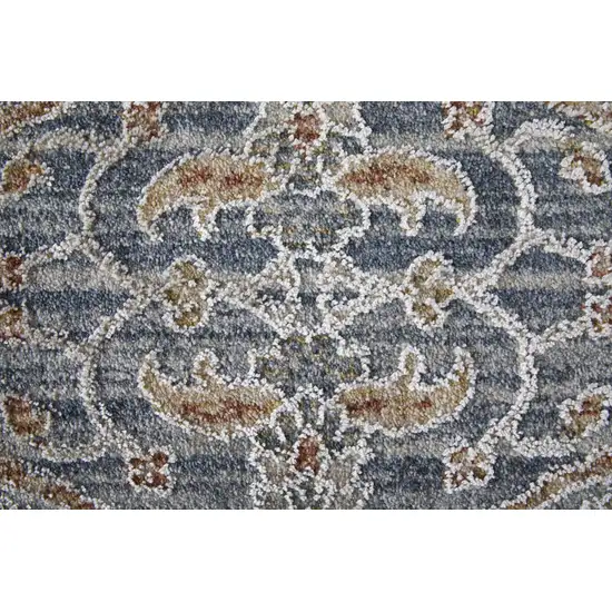 Blue Taupe And Ivory Ikat Distressed Area Rug With Fringe Photo 7