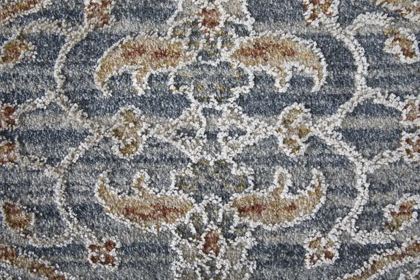 Blue Taupe And Ivory Ikat Distressed Area Rug With Fringe Photo 7