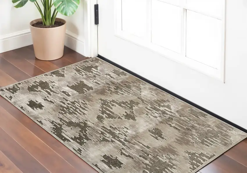 Taupe and Brown Abstract Power Loom Area Rug Photo 1