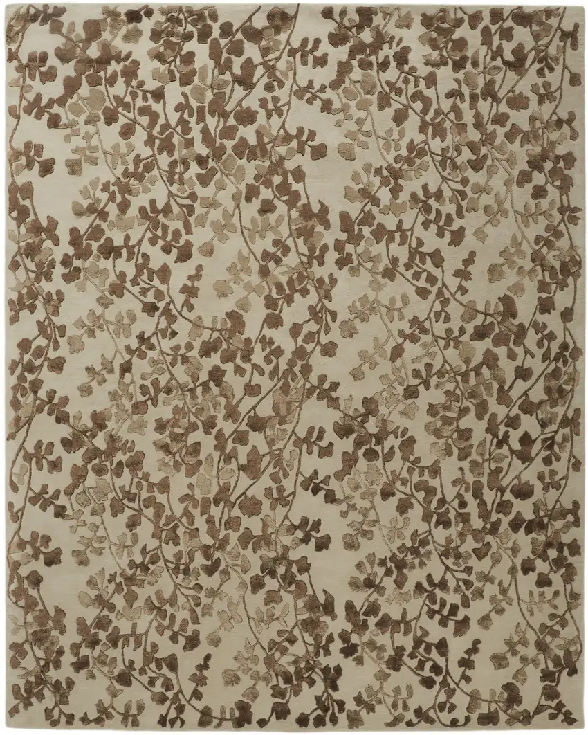 Taupe and Brown Floral Hand Tufted Area Rug Photo 1