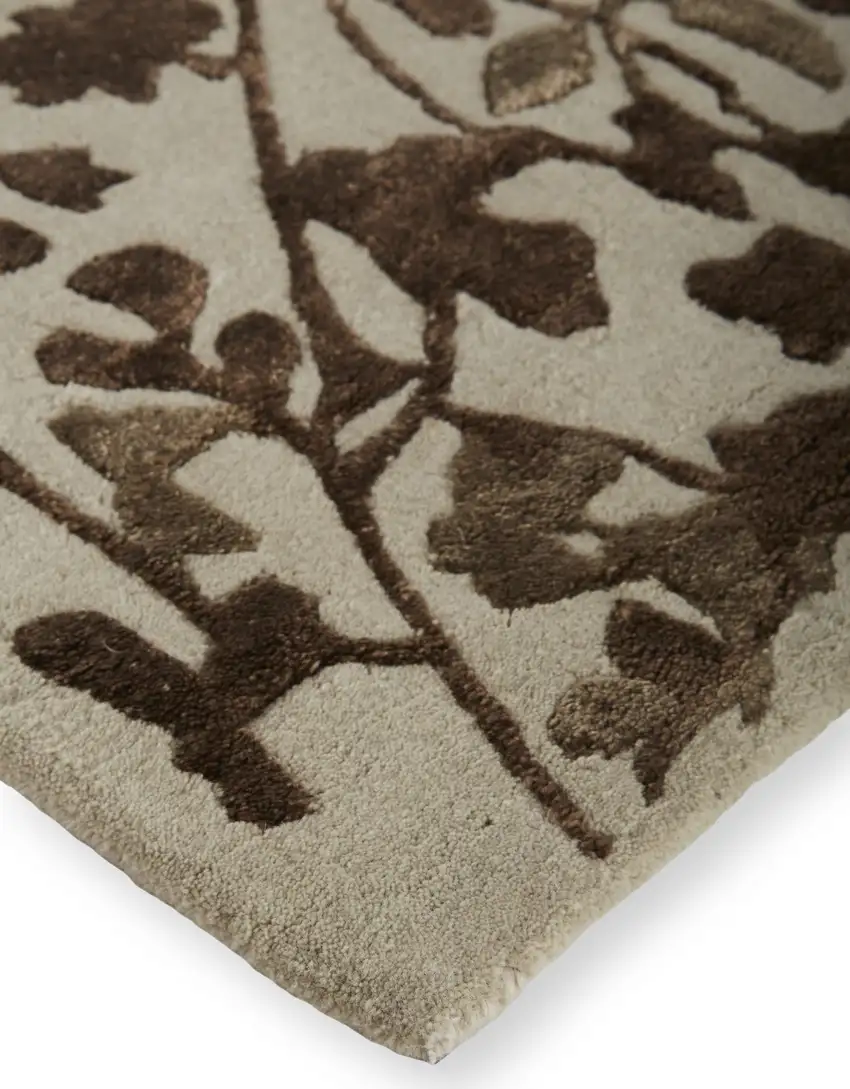 Taupe and Brown Floral Hand Tufted Area Rug Photo 5