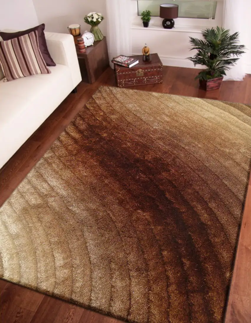 Taupe and Brown Shag Hand Tufted Area Rug Photo 5