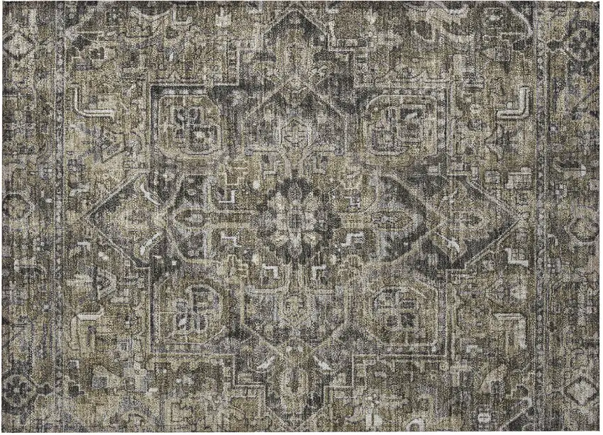 Taupe and Dark Taupe Oriental Washable Non Skid Indoor Outdoor Area Rug Photo 3