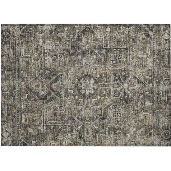 Taupe and Dark Taupe Oriental Washable Non Skid Indoor Outdoor Area Rug Photo 2