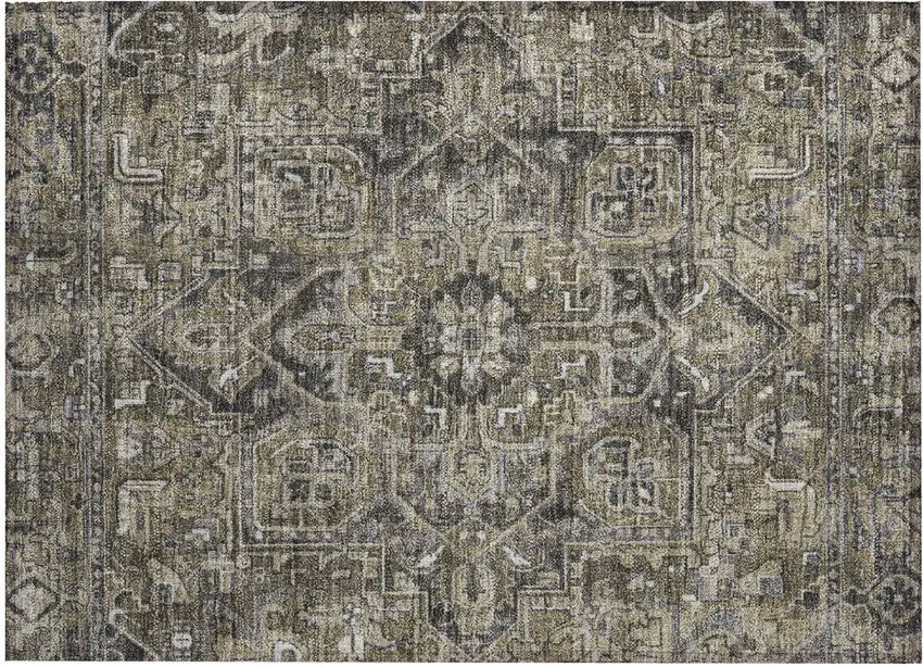 Taupe and Dark Taupe Oriental Washable Non Skid Indoor Outdoor Area Rug Photo 2