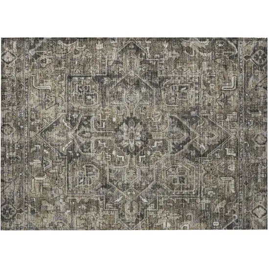 Taupe and Dark Taupe Oriental Washable Non Skid Indoor Outdoor Area Rug Photo 5