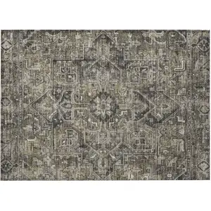Photo of Taupe and Dark Taupe Oriental Washable Non Skid Indoor Outdoor Area Rug