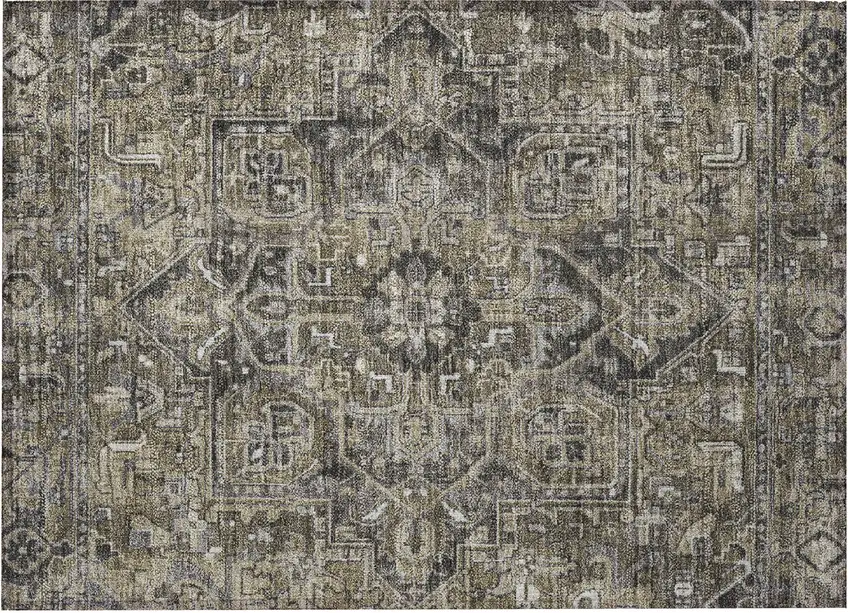 Taupe and Dark Taupe Oriental Washable Non Skid Indoor Outdoor Area Rug Photo 5
