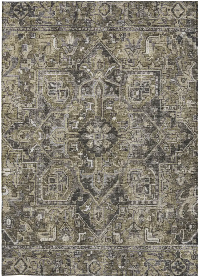 Taupe and Dark Taupe Oriental Washable Non Skid Indoor Outdoor Area Rug Photo 5