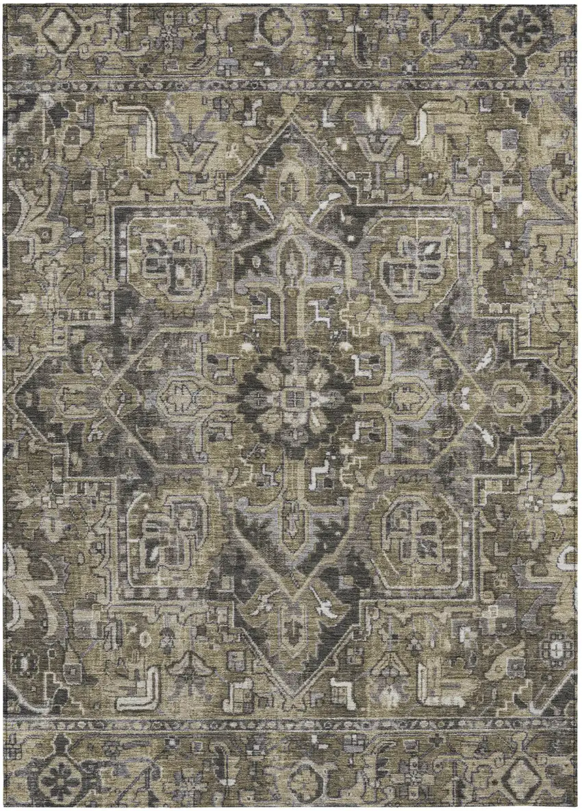 Taupe and Dark Taupe Oriental Washable Non Skid Indoor Outdoor Area Rug Photo 2