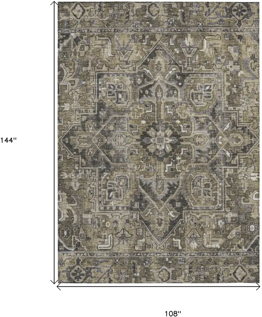 Taupe and Dark Taupe Oriental Washable Non Skid Indoor Outdoor Area Rug Photo 3