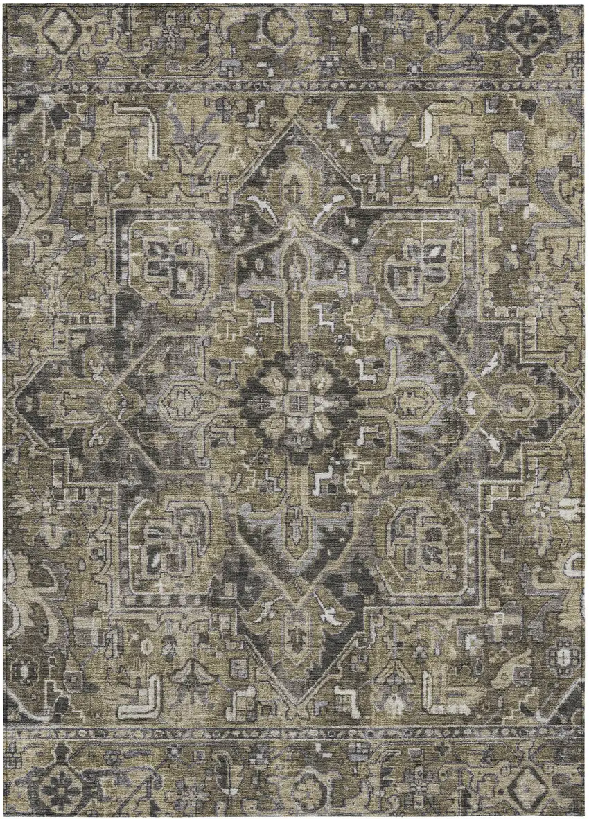 Taupe and Dark Taupe Oriental Washable Non Skid Indoor Outdoor Area Rug Photo 2