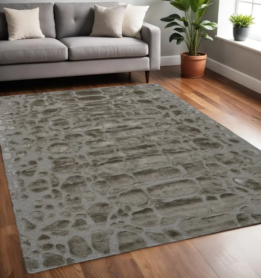 Taupe and Gray Abstract Hand Tufted Area Rug Photo 1