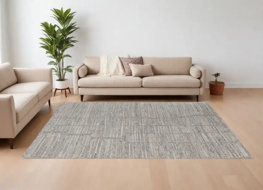 Taupe and Gray Abstract Hand Woven Worn Faded Area Rug Photo 1