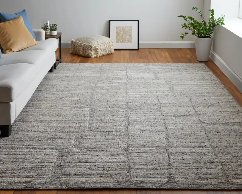 Taupe and Gray Abstract Hand Woven Worn Faded Area Rug Photo 5