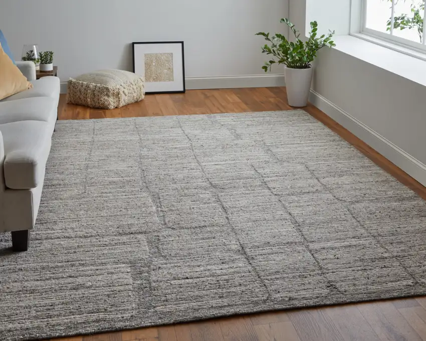 Taupe and Gray Abstract Hand Woven Worn Faded Area Rug Photo 6