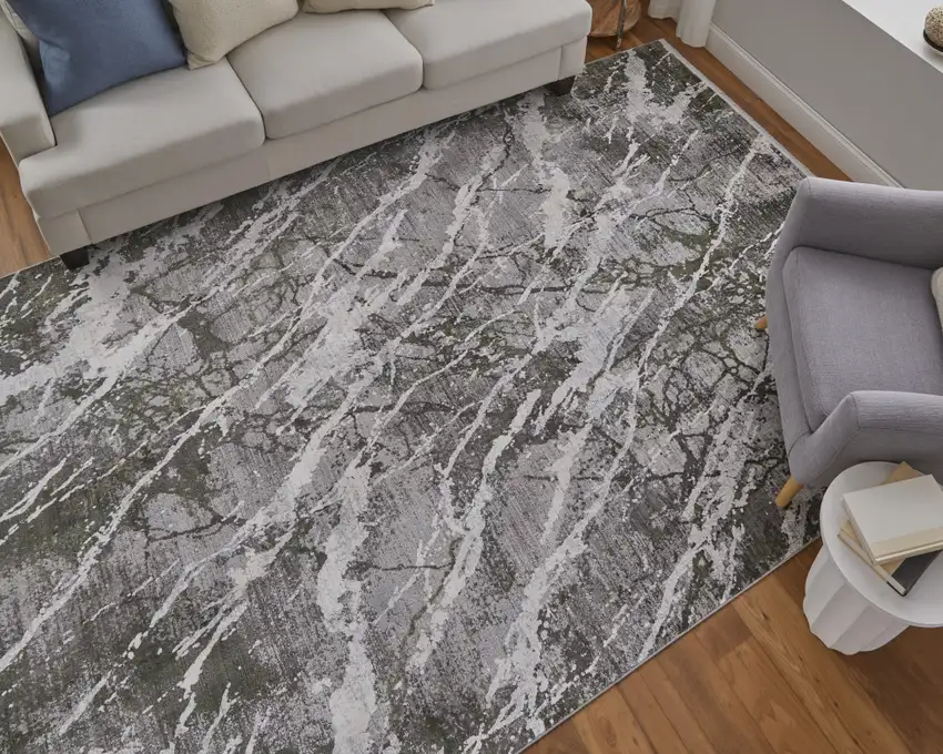 Taupe and Gray Abstract Power Loom Area Rug With Fringe Photo 9