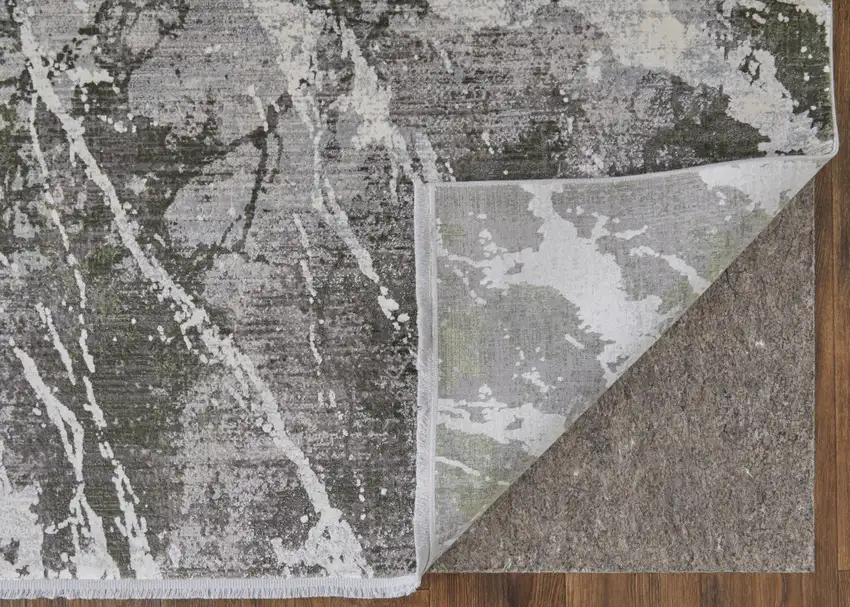 Taupe and Gray Abstract Power Loom Area Rug With Fringe Photo 6