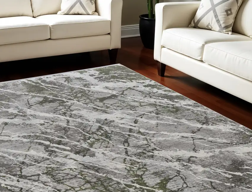 Taupe and Gray Abstract Power Loom Area Rug With Fringe Photo 1
