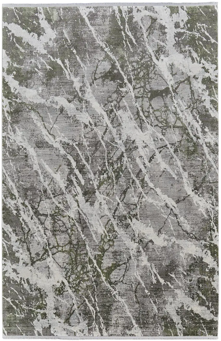 Taupe and Gray Abstract Power Loom Area Rug With Fringe Photo 2