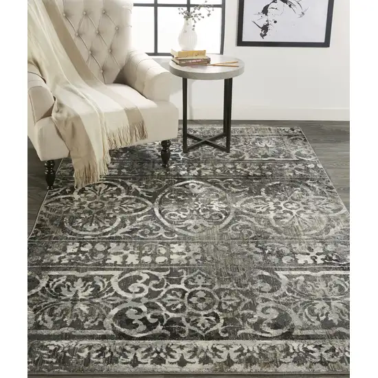 Gray And Ivory Abstract Distressed Area Rug Photo 9