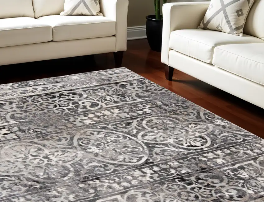 Taupe and Gray Abstract Power Loom Worn Faded Area Rug Photo 1