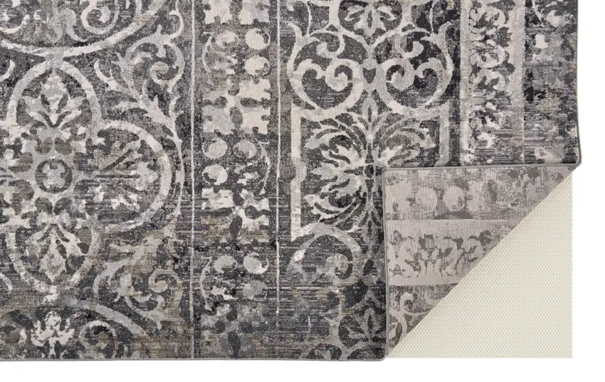 Taupe and Gray Abstract Power Loom Worn Faded Area Rug Photo 7