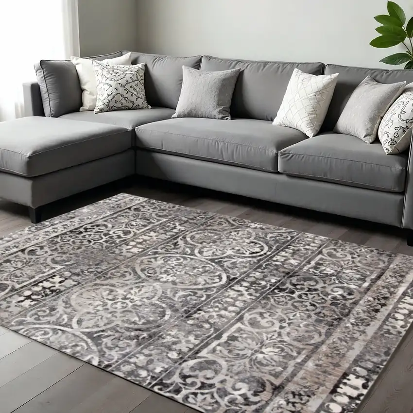 Gray And Ivory Abstract Distressed Area Rug Photo 1