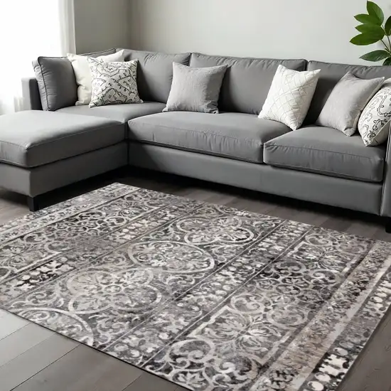Gray And Ivory Abstract Distressed Area Rug Photo 1