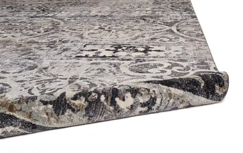 Taupe and Gray Abstract Power Loom Worn Faded Area Rug Photo 4