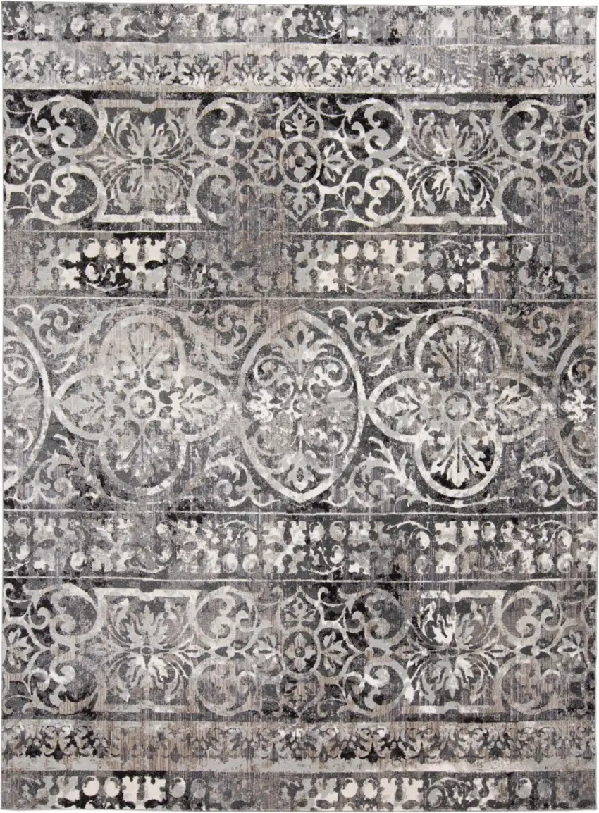 Taupe and Gray Abstract Power Loom Worn Faded Area Rug Photo 5