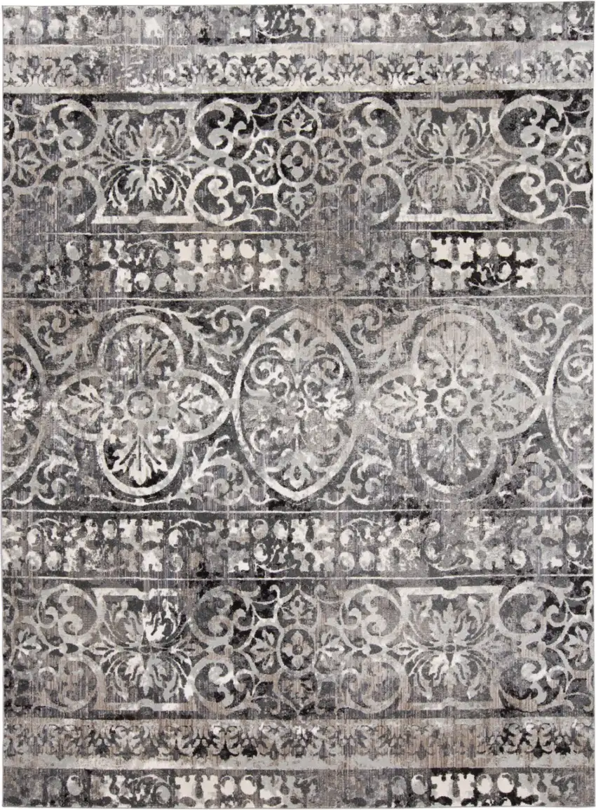 Taupe and Gray Abstract Power Loom Worn Faded Area Rug Photo 6