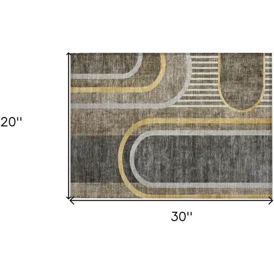 Gray Green and Gold Abstract Washable Non Skid Indoor Outdoor Area Rug Photo 3