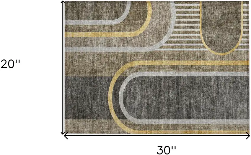 Gray Green and Gold Abstract Washable Non Skid Indoor Outdoor Area Rug Photo 3