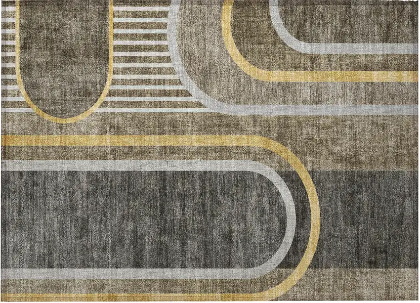 Taupe and Gray Abstract Washable Non Skid Indoor Outdoor Area Rug Photo 3