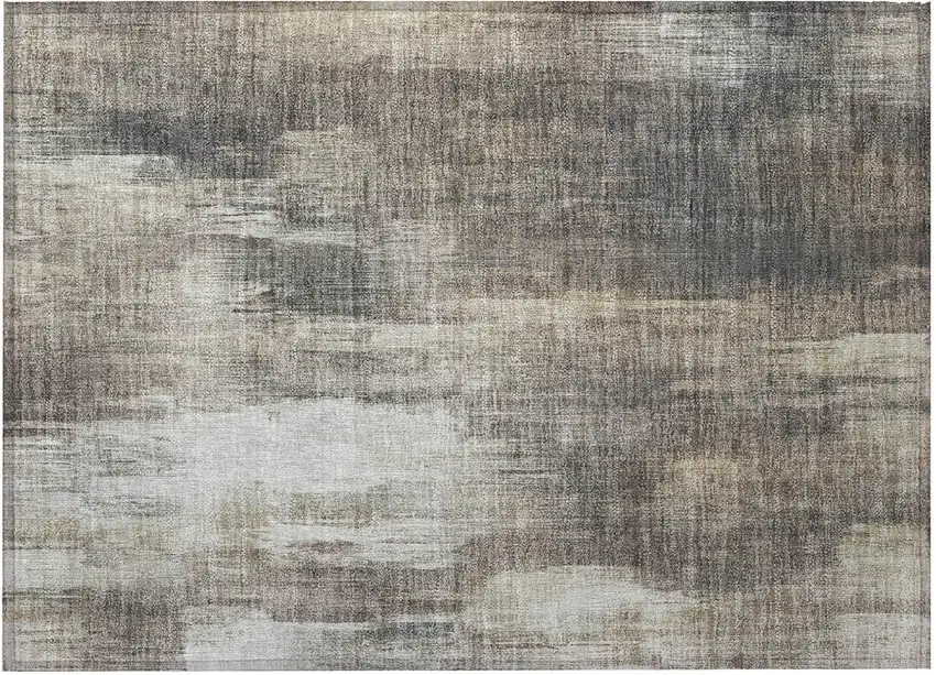 Taupe and Gray Abstract Washable Non Skid Indoor Outdoor Area Rug Photo 4