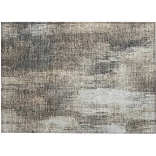 Taupe and Gray Abstract Washable Non Skid Indoor Outdoor Area Rug Photo 2