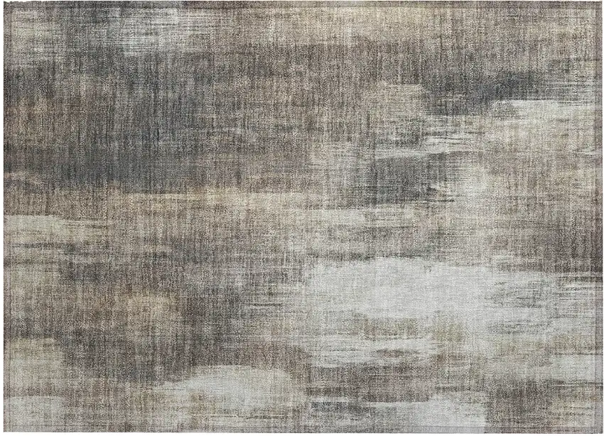 Taupe and Gray Abstract Washable Non Skid Indoor Outdoor Area Rug Photo 2