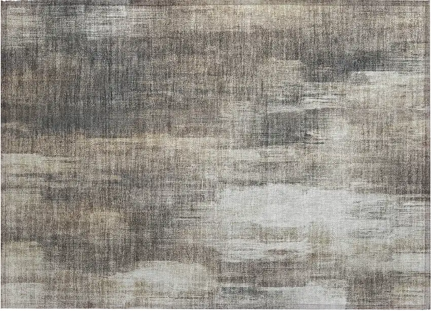Taupe and Gray Abstract Washable Non Skid Indoor Outdoor Area Rug Photo 2