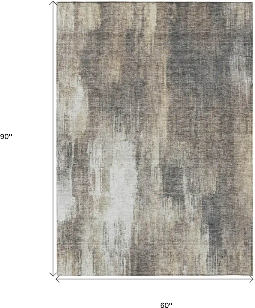 Taupe and Gray Abstract Washable Non Skid Indoor Outdoor Area Rug Photo 3